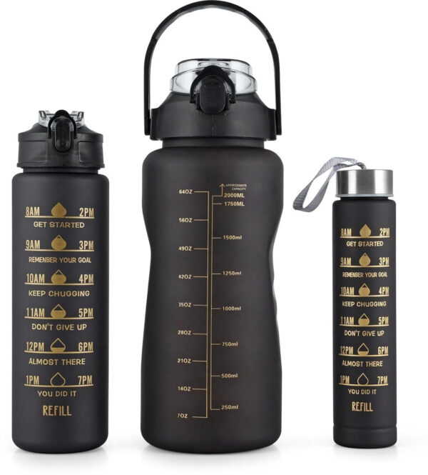 3-in-1 Motivational Black Water Bottle – Just ₹349