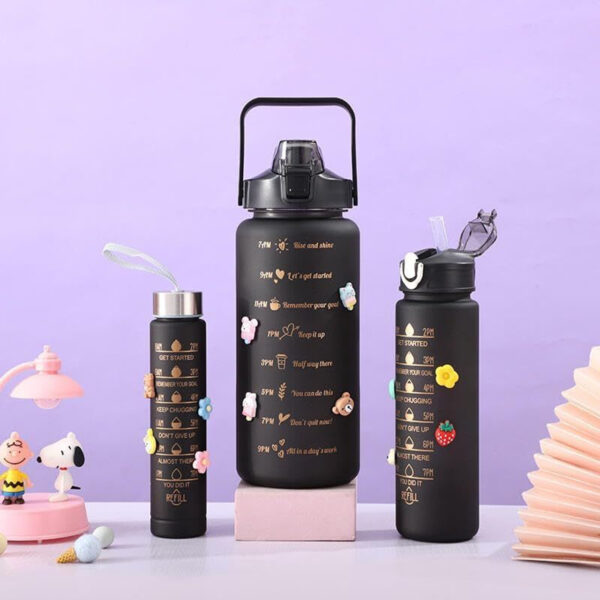 3-in-1 Motivational Black Water Bottle – Just ₹349