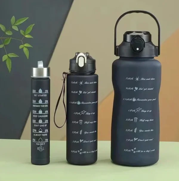 3-in-1 Motivational Black Water Bottle – Just ₹349
